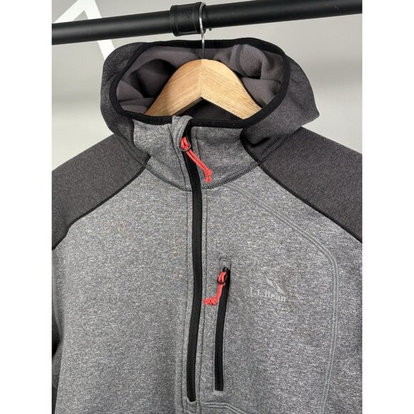 LL Bean Men's L Reg 1/4 Zip Hooded Tech Sweater Fleece Grey Slightly Fitted - Picture 3 of 15